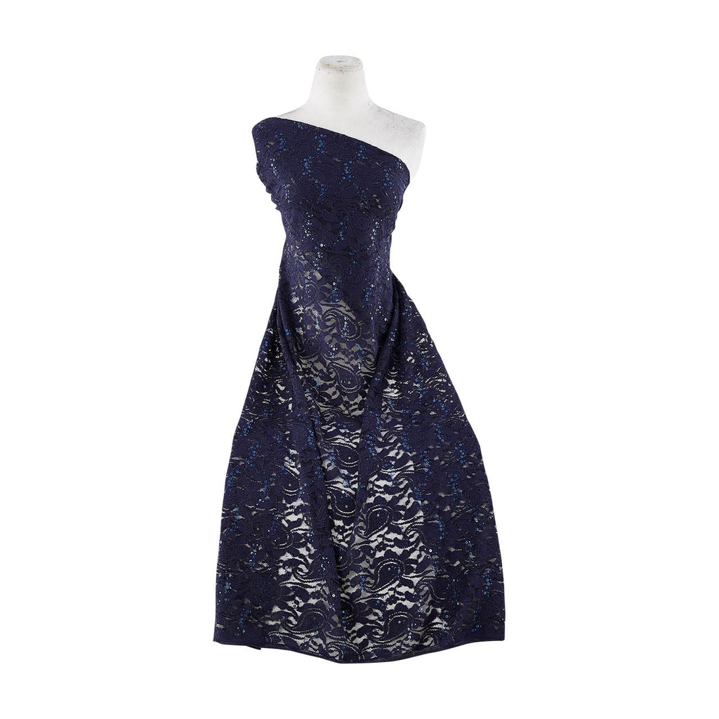 PAISLEY STRETCH LACE WITH TRANS  | 21582-TRANS MOROCCAN NAVY - Zelouf Fabrics