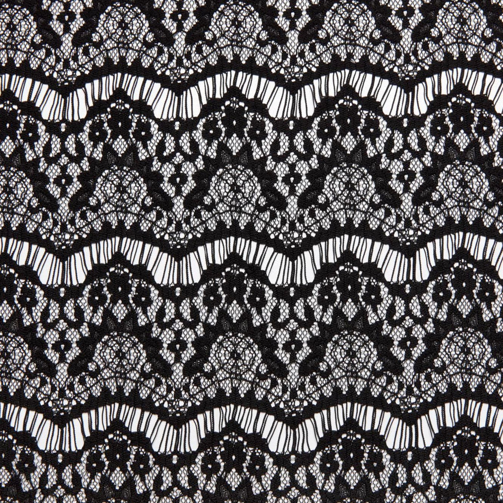 SCALLOP BANDED LACE  | 21585 BLACK - Zelouf Fabrics