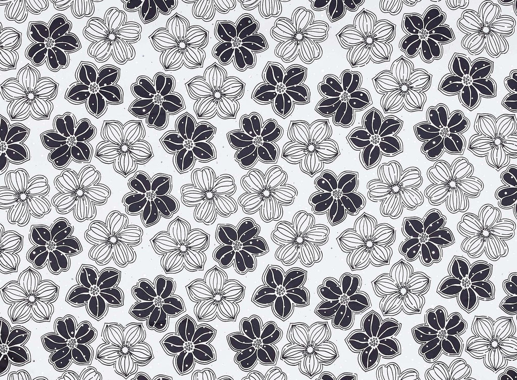 WHITE/BLACK/SILVER | 21591-037TRANS - POPPY FLOWER SKETCH PRINT ON BRIDAL SATIN W/TRANS - Zelouf Fabrics