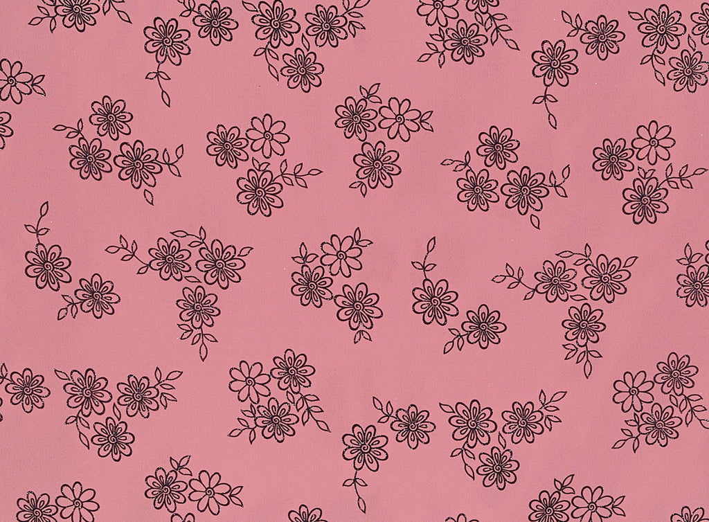 RED/BLACK/SILVER | 21594-926 - FLOWER BUNCH FLOCK W/ 1X MIXED GLITTER ON ORGANZA - Zelouf Fabrics