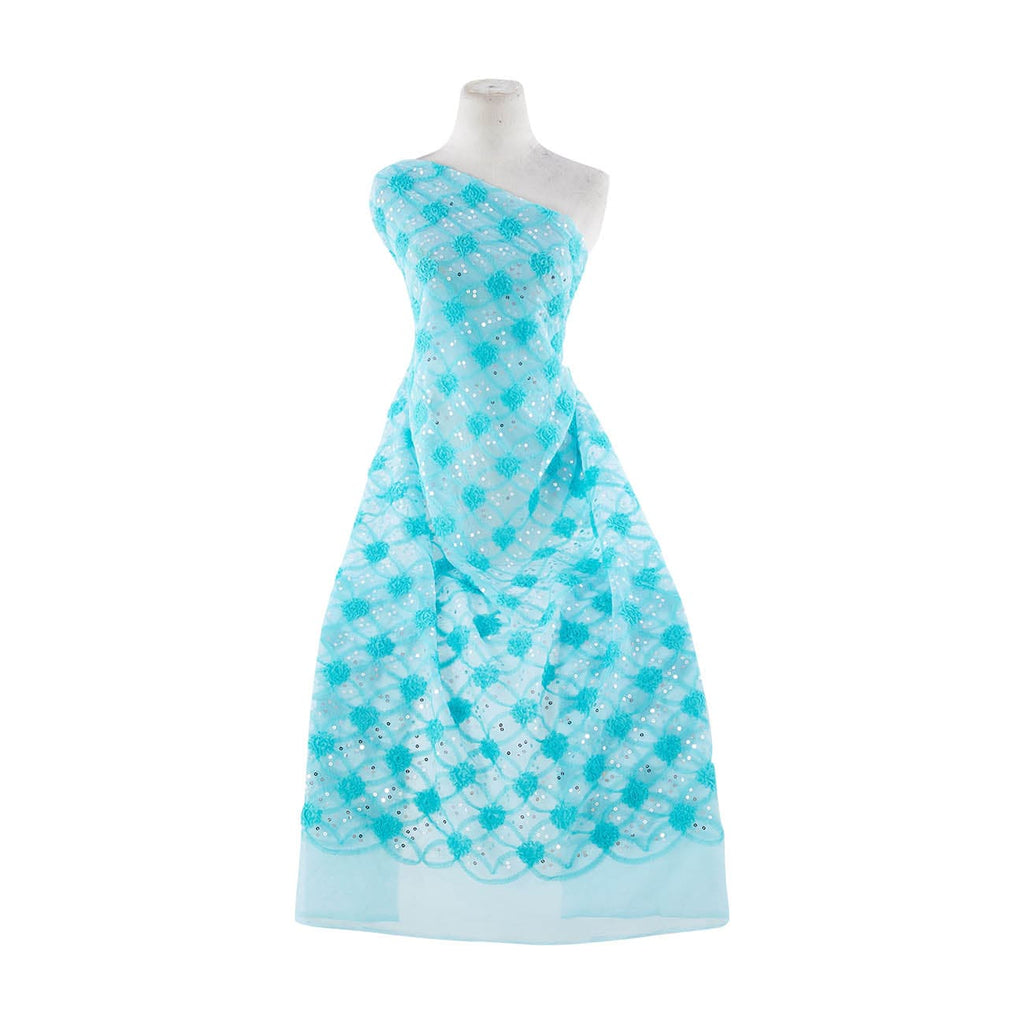 MINT/SILVER | 21612-1060 - RINGS AND ROSES ON TULLE WITH SEQUINS - Zelouf Fabrics
