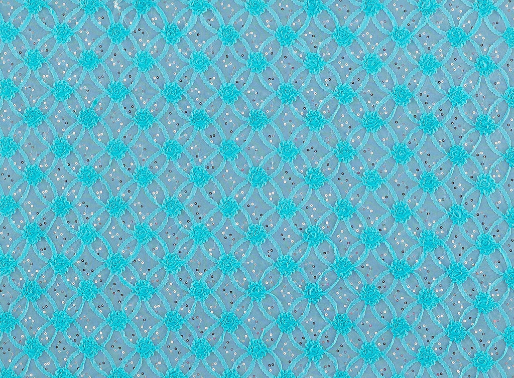 MINT/SILVER | 21612-1060 - RINGS AND ROSES ON TULLE WITH SEQUINS - Zelouf Fabrics