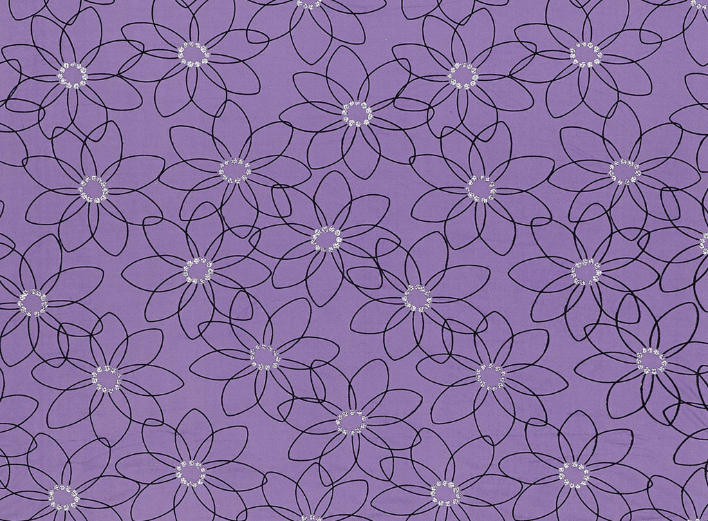 PARTY GRAPE | 21641-631 - POINTY DAISY FLOCKING WITH GLITTER DOTS 2X ON MJC - Zelouf Fabrics