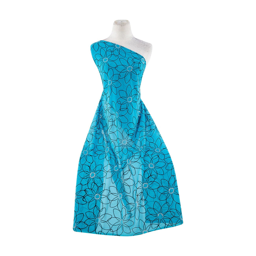 PARTY TEAL | 21641-631 - POINTY DAISY FLOCKING WITH GLITTER DOTS 2X ON MJC - Zelouf Fabrics