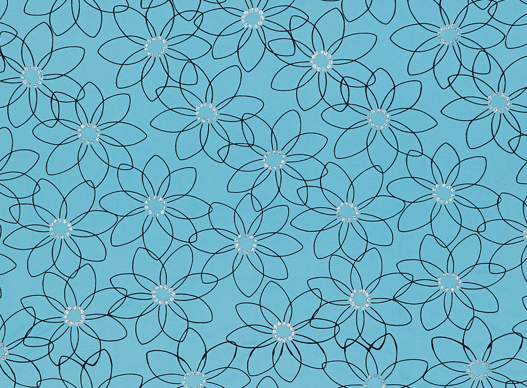 PARTY TEAL | 21641-631 - POINTY DAISY FLOCKING WITH GLITTER DOTS 2X ON MJC - Zelouf Fabrics