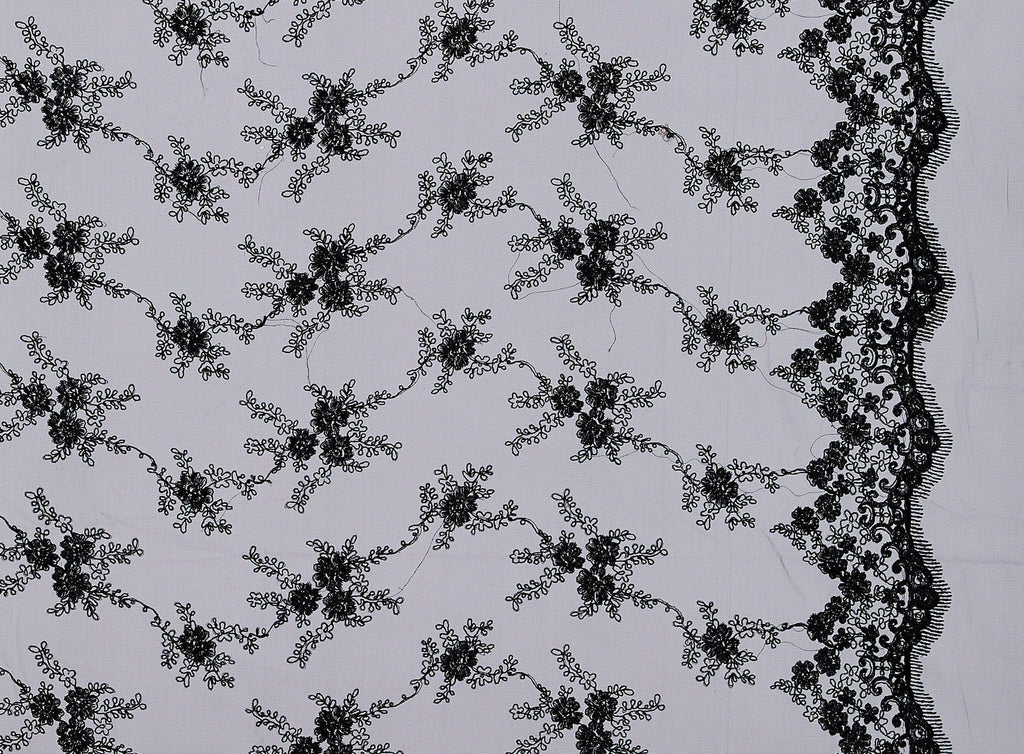 BLACK | 21684-9998 - CORD EMB DOUBLE BORDER ON FAIRY TULLE - Zelouf Fabrics