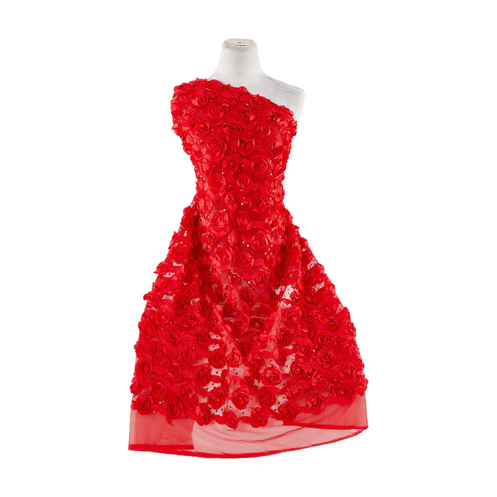 RED | 21686-1060 - ROSE BUDS SCATTERED WITH SEQUINS ON TULLE - Zelouf Fabrics