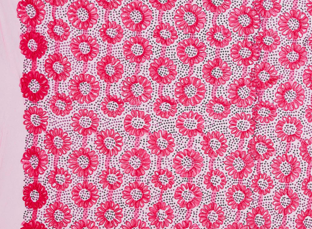 CERISE | 21708-1060 - FLOWER SOUTASHE W/ SEQUINS ON TULLE - Zelouf Fabrics