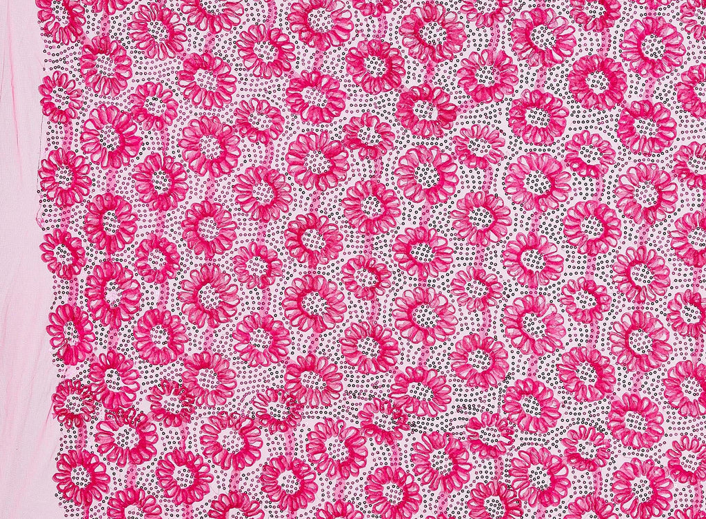 FUCHSIA | 21708-1060 - FLOWER SOUTASHE W/ SEQUINS ON TULLE - Zelouf Fabrics