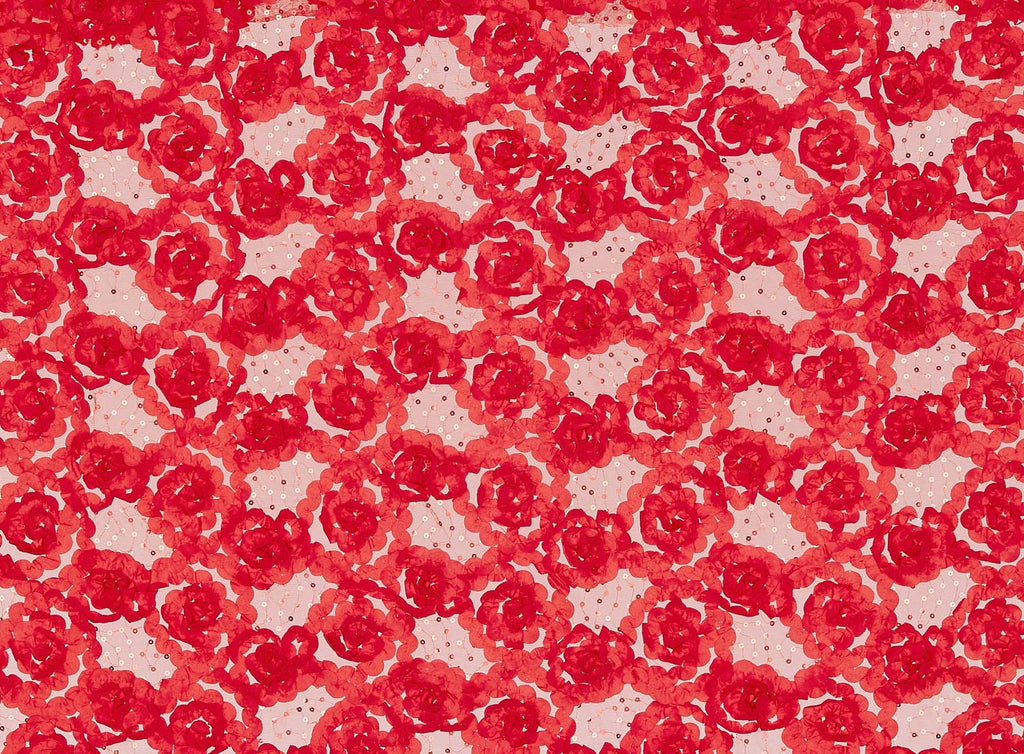 CABBAGE TAFFETA FLOWER W/ SEQ ALL OVER ON TULLE  | 21720-1060  - Zelouf Fabrics