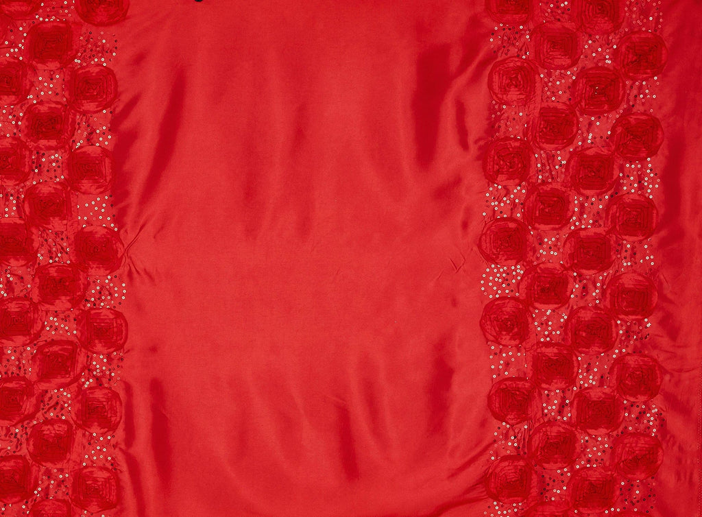 RED SQUARE | 21723-6085 - SQUARE TAFFETA ROSETTES ON TAFFETA W/ SEQ DBL BDR - Zelouf Fabrics