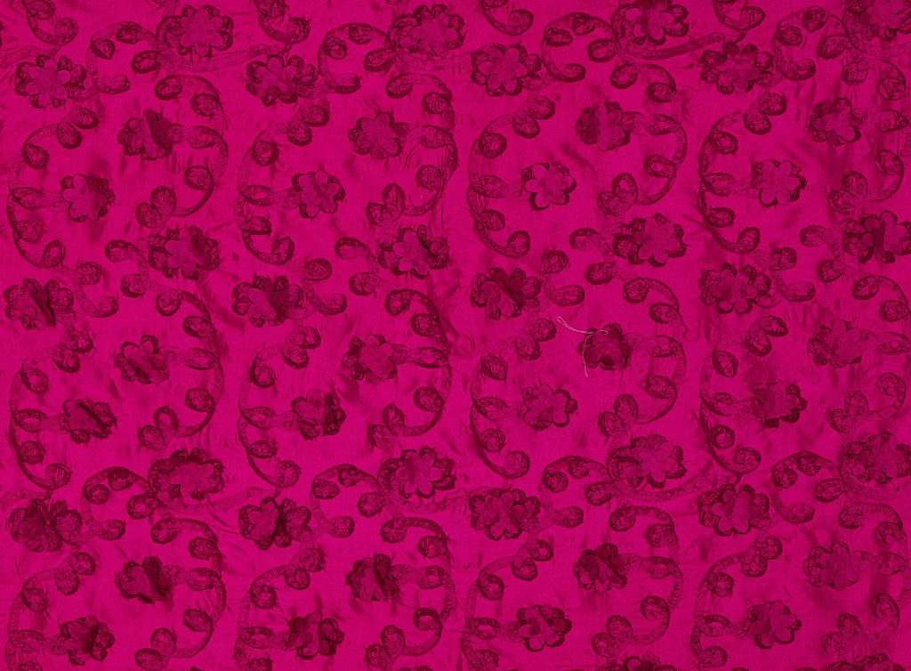 FUCHSIA DAISY | 21735-6085 - TAFFETA TAPE AND FLOWERS ON TAFFETA - Zelouf Fabrics
