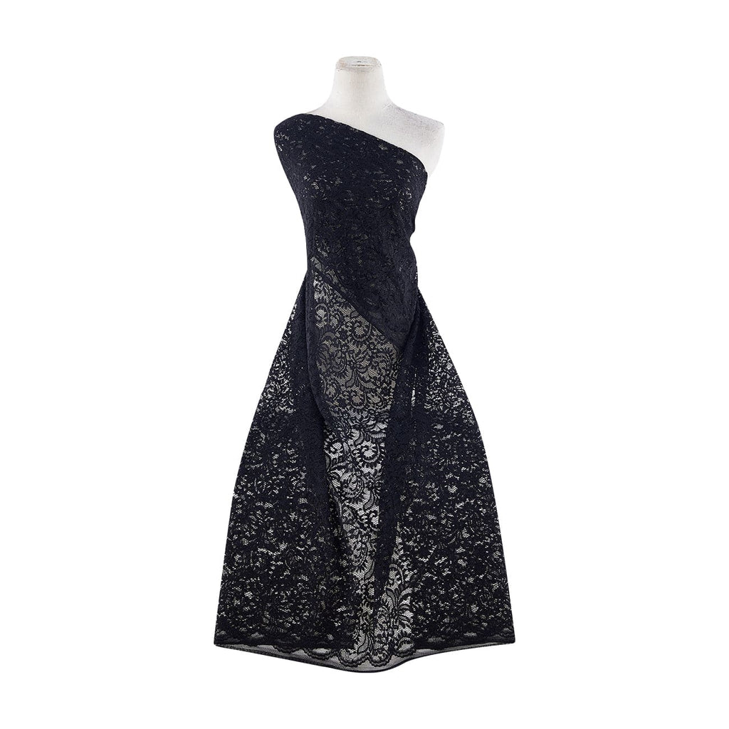 BLACK BLUSHED | 21746 - DOUBLE BORDER FLEUR DE SCALLOP CORD LACE - Zelouf Fabrics