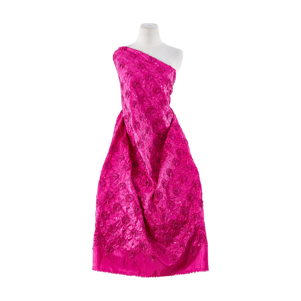 DIAMOND GRID ROSE WITH SEQUINS ON TAFFETA  | 21747-6085 FUCHSIA - Zelouf Fabrics