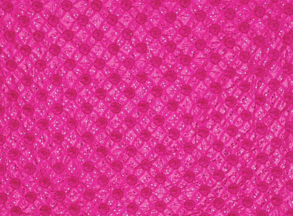 DIAMOND GRID ROSE WITH SEQUINS ON TAFFETA  | 21747-6085  - Zelouf Fabrics