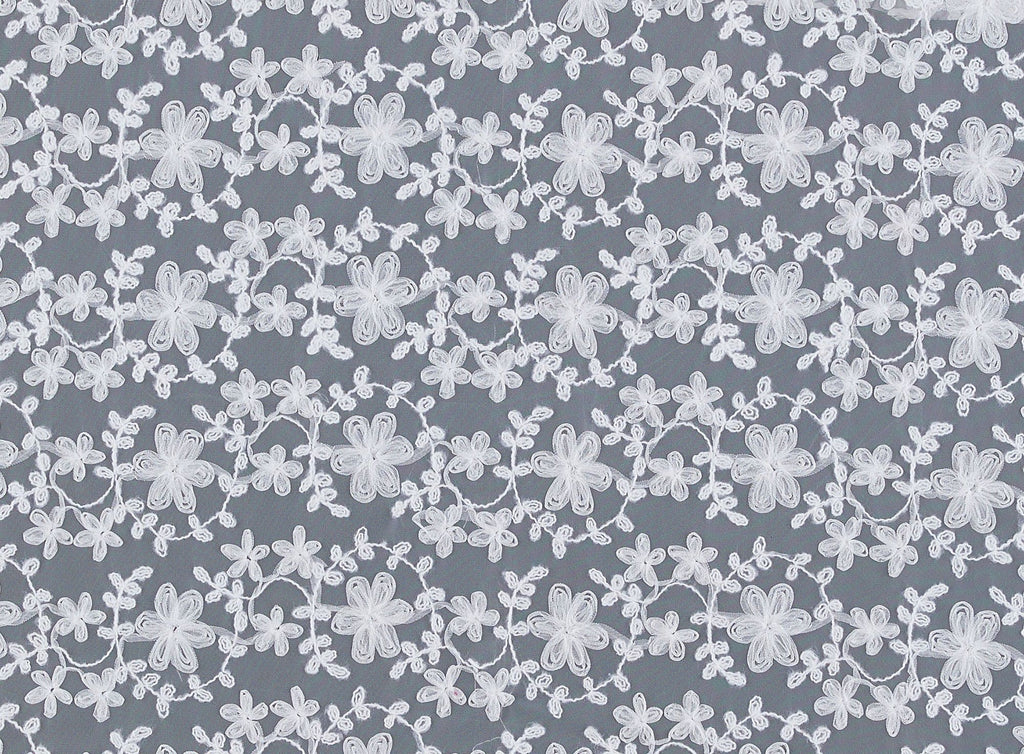 OFF WHITE | 21752-1060 - SOUTACHE TAPE & FUZZY YARN ON TULLE - Zelouf Fabrics