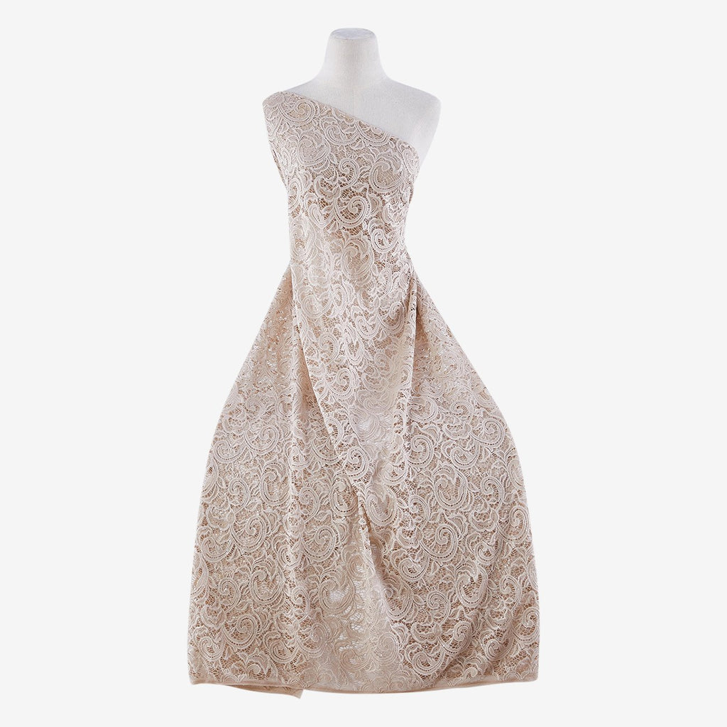 CHAMPAGNE DOVE | 21756-GOLD - JACQUARD NET STRETCH LACE WITH SEQUINS - Zelouf Fabrics