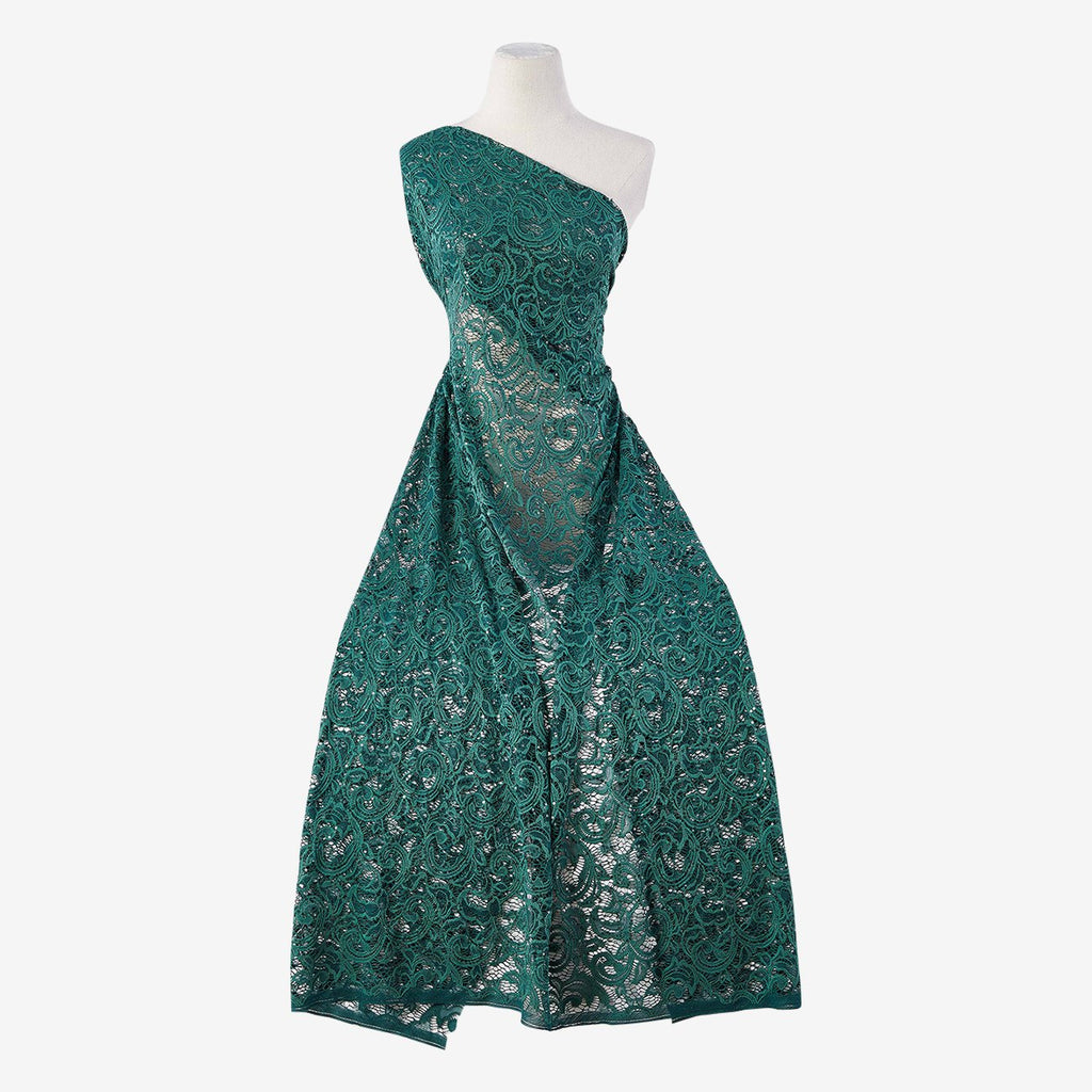 MAJESTIC EMERALD | 21756-GREEN - JACQUARD NET STRETCH LACE WITH SEQUINS - Zelouf Fabrics