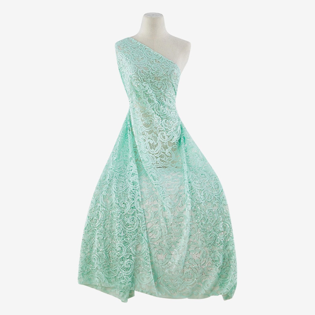 MINT BLISS | 21756-GREEN - JACQUARD NET STRETCH LACE WITH SEQUINS - Zelouf Fabrics
