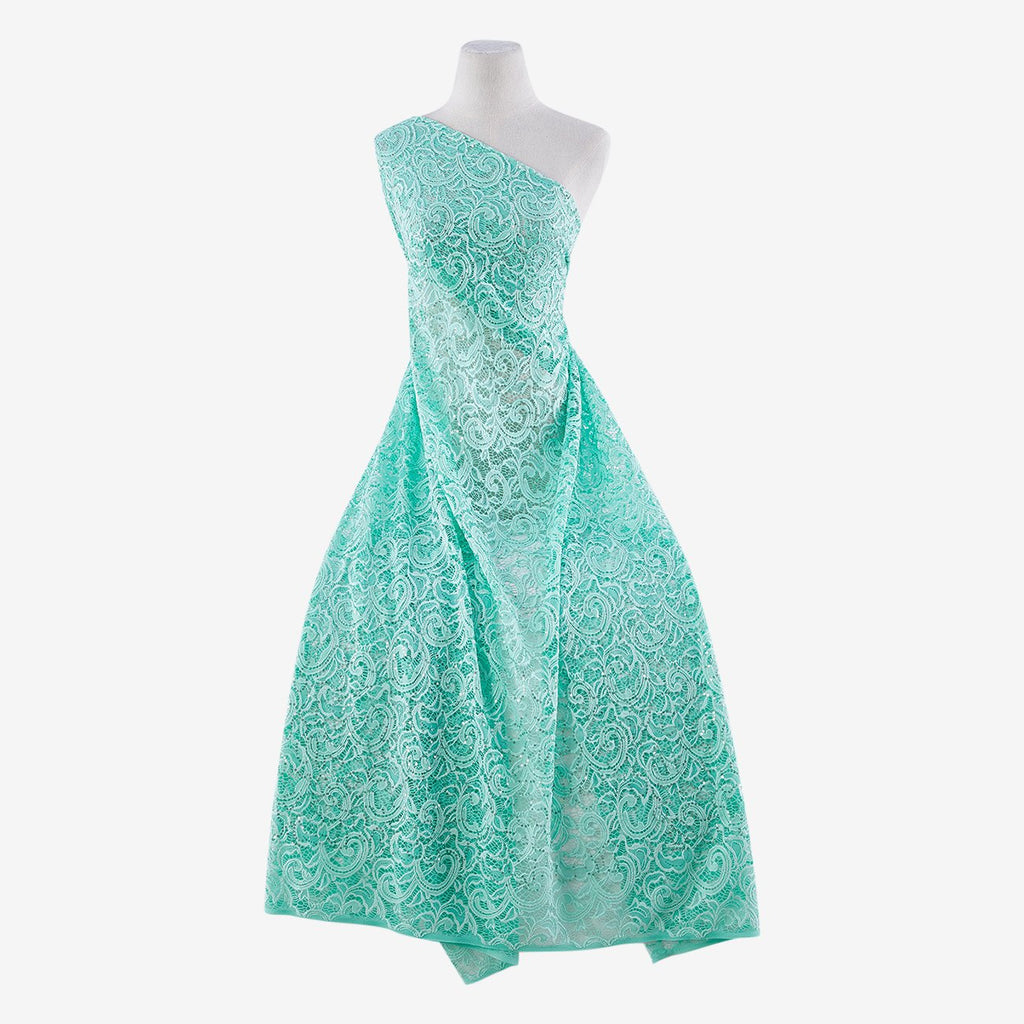 MINT DREAM | 21756-GREEN - JACQUARD NET STRETCH LACE WITH SEQUINS - Zelouf Fabrics