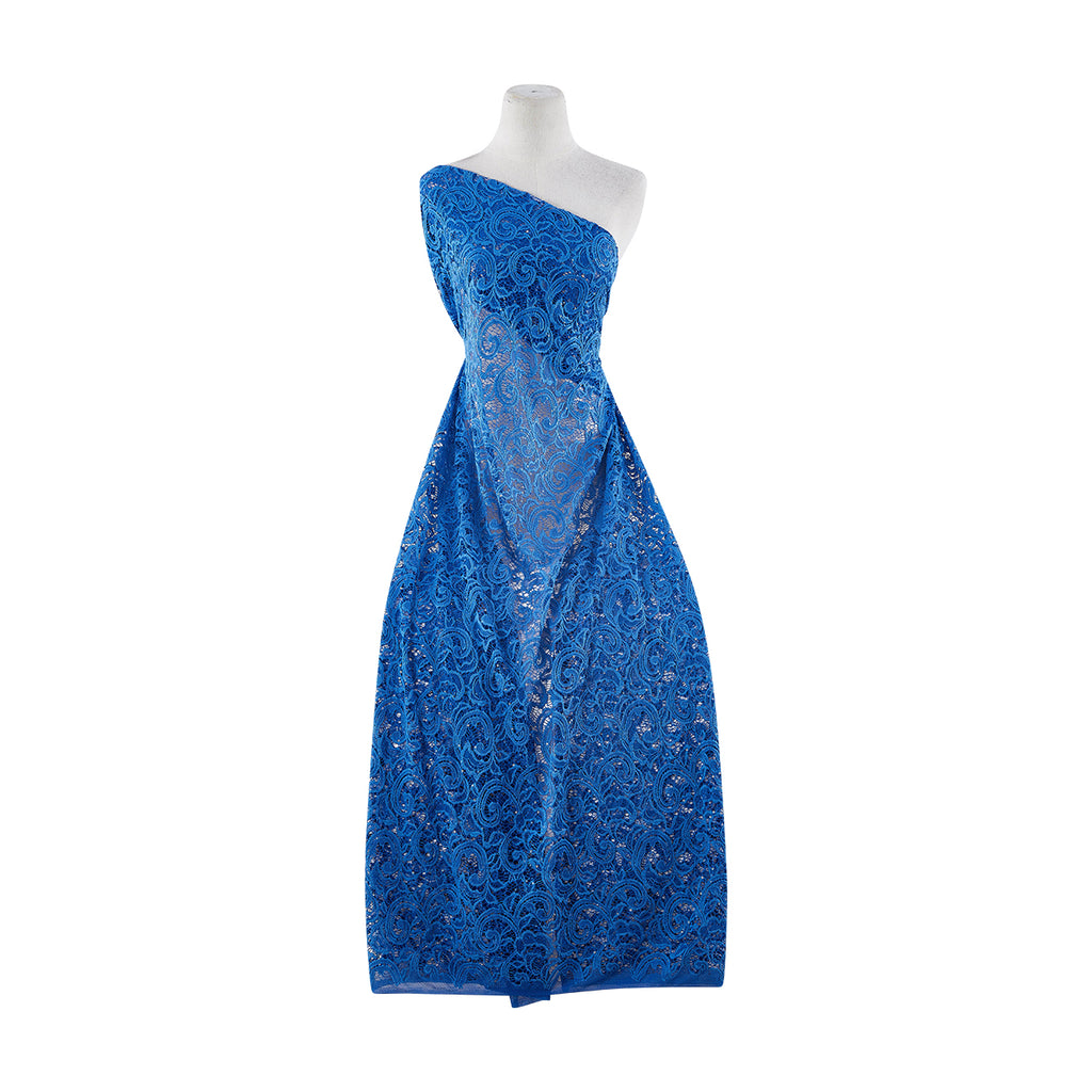 MOD BLUE | 21756 - JACQUARD NET STRETCH LACE WITH SEQUINS - Zelouf Fabrics