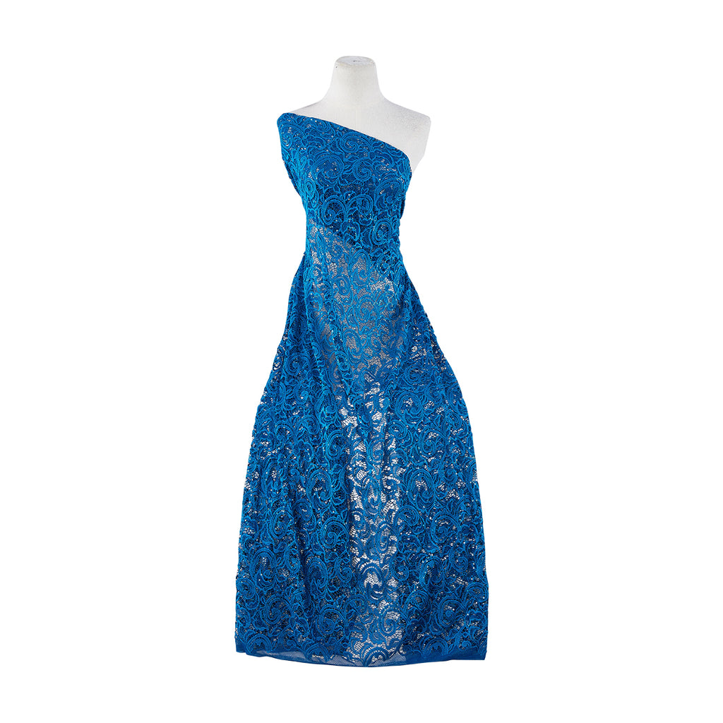 PEACOCK OBSESSION | 21756 - JACQUARD NET STRETCH LACE WITH SEQUINS - Zelouf Fabrics