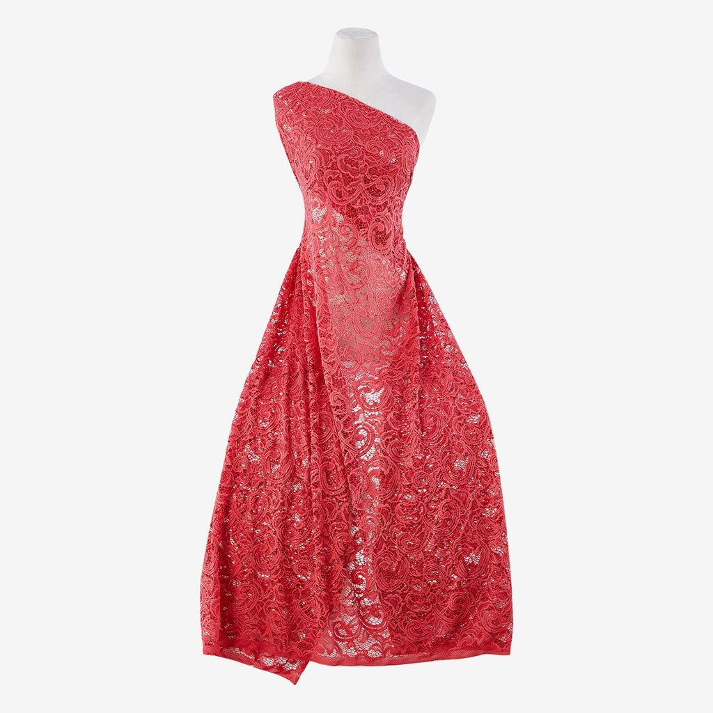 QUINCE FROST | 21756-RED - JACQUARD NET STRETCH LACE WITH SEQUINS - Zelouf Fabrics