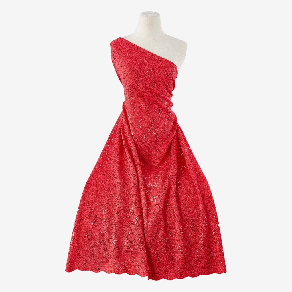 BRILLIANT CHERRY | 21793-TRAN/GLIT-RED - FANCY LACE TRANS GLITTER - Zelouf Fabrics