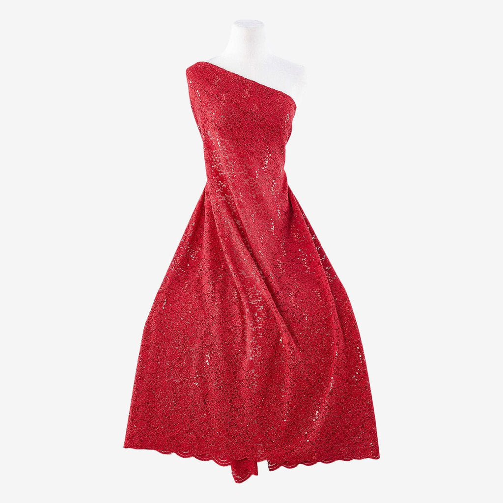 RED SHADOW | 21793-TR/GLI/SC - FANCY LACE TRAN GLITTER SCALLOP - Zelouf Fabric