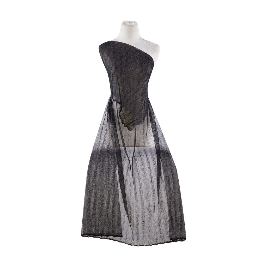 HERRINGBONE PLEATED TULLE WITH GLITTER WAVE DESIGN  | 21805 BLACK - Zelouf Fabrics