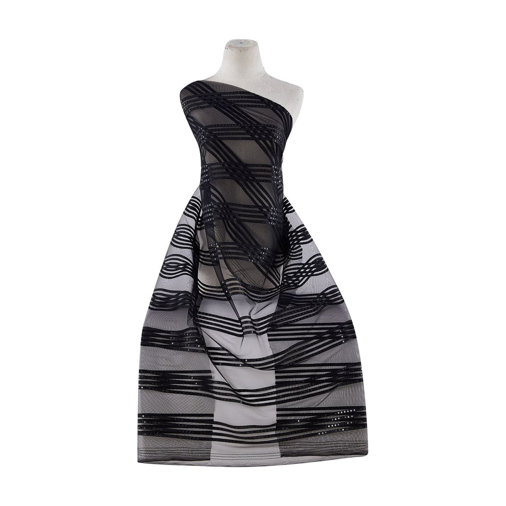Stripe Gomez On Mesh  | 21809 BLACK - Zelouf Fabrics