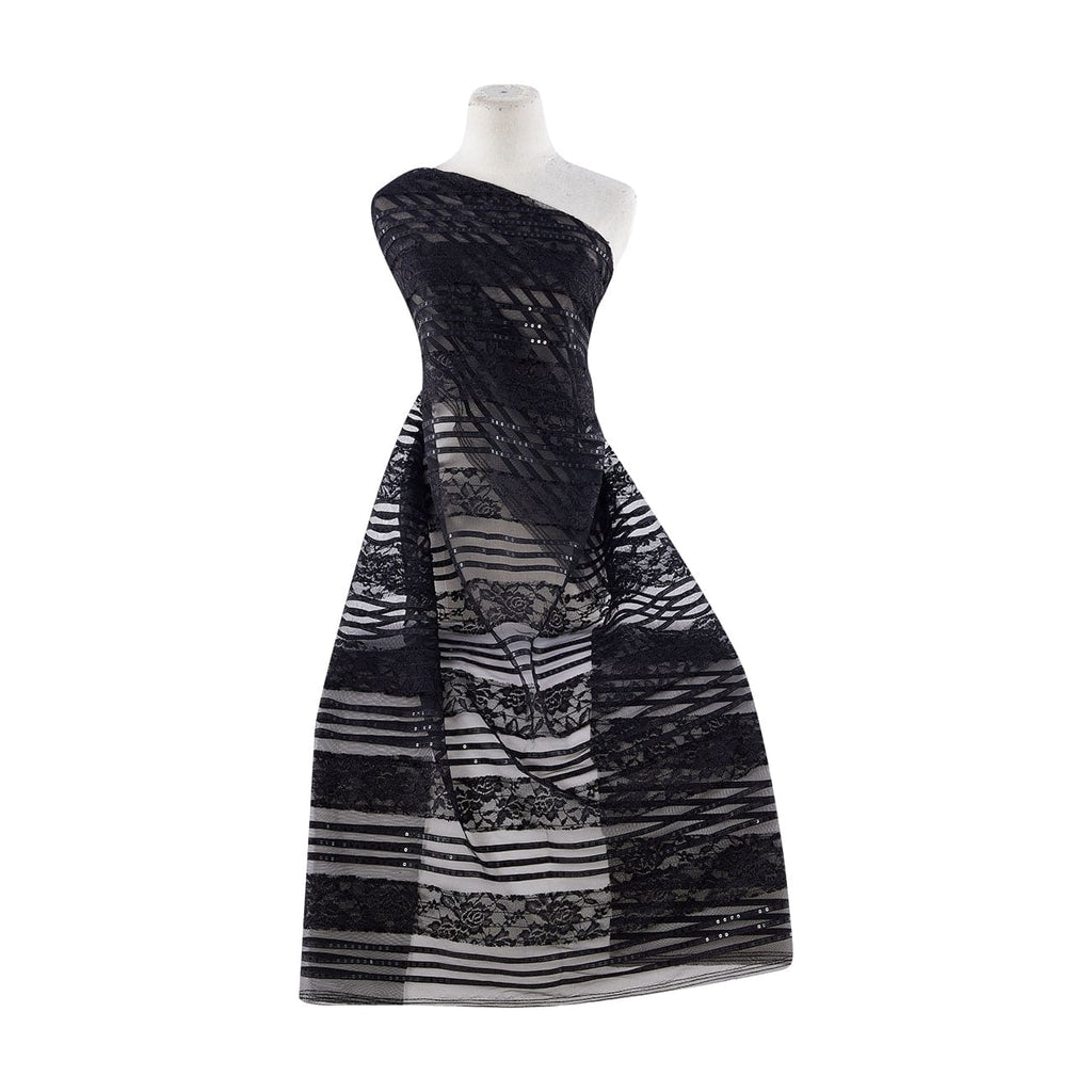Stripe And Flower Gomez On Mesh  | 21810 BLACK - Zelouf Fabrics