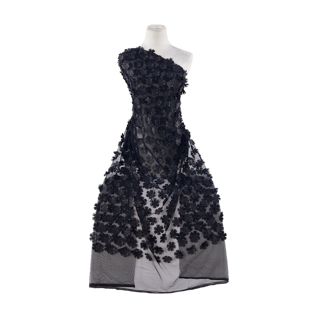 Tulle With Laser Cut Flower  | 21842 BLACK - Zelouf Fabrics