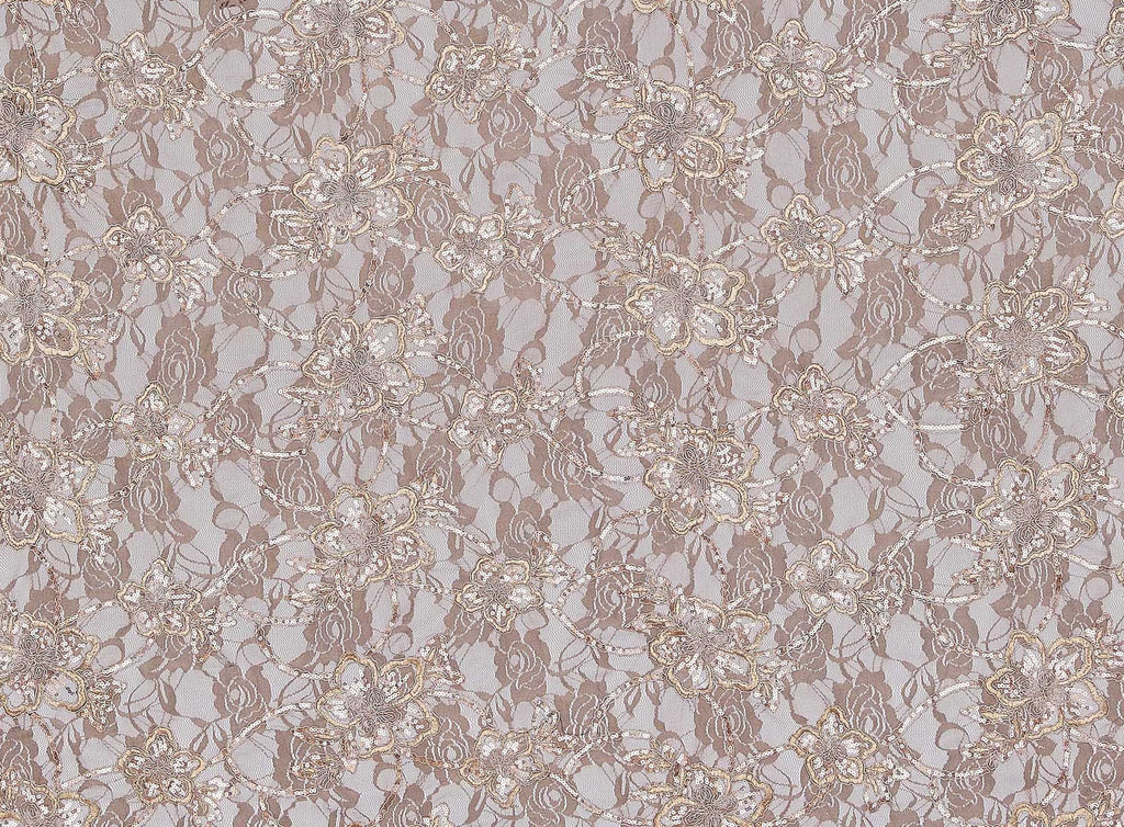 ALINA EMBROIDERED LACE W/SEQUINS  | 22033 MISTY TAUPE - Zelouf Fabrics