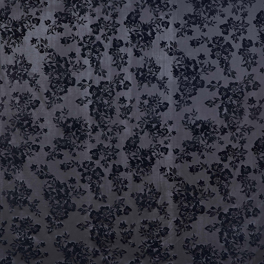 CONTRAST FLORAL FLOCKED SCUBA  | 22046-5566 BLACK/BLACK - Zelouf Fabrics