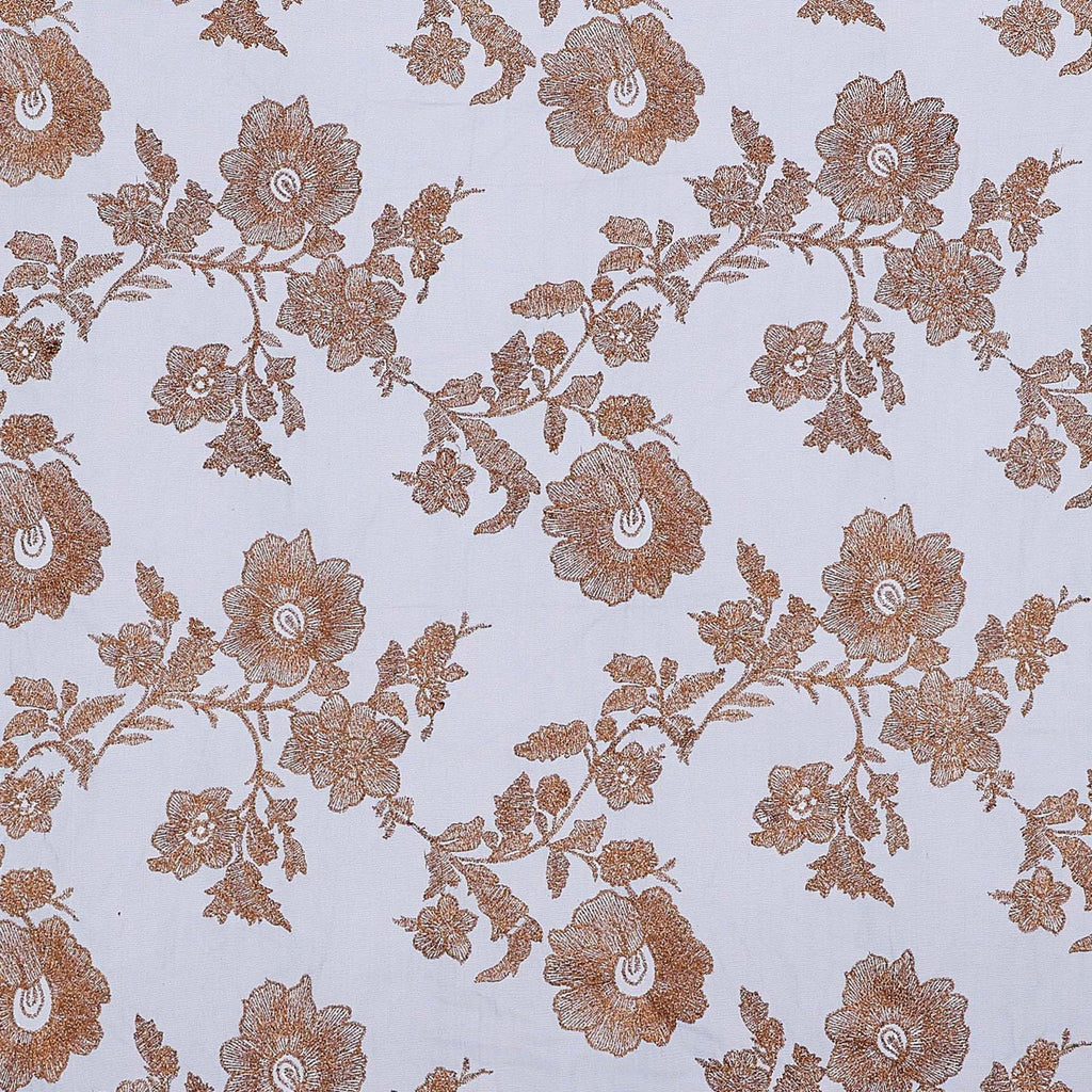 FLOWER EMBROIDERY ON PRINTED FLORAL TULLE  | 22101 COPPER/BLACK - Zelouf Fabrics