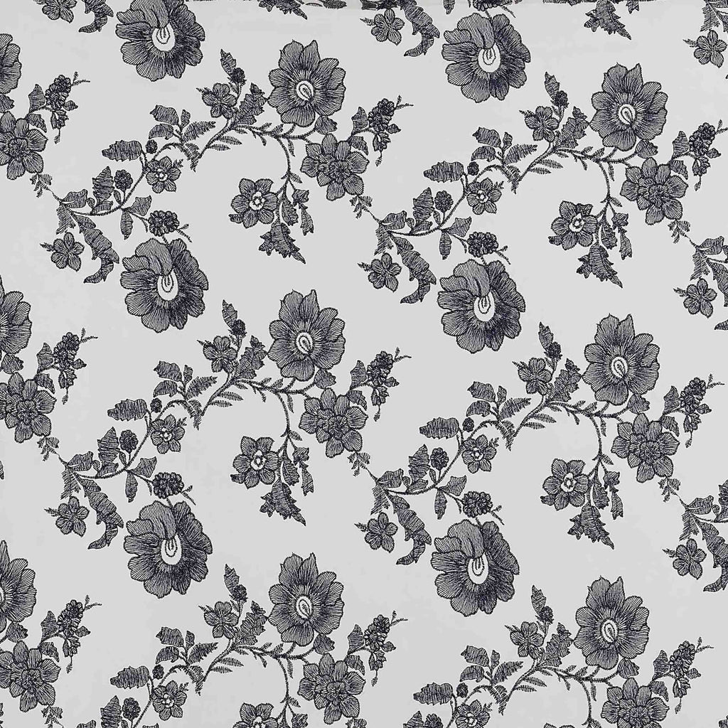 FLOWER EMBROIDERY ON PRINTED FLORAL TULLE  | 22101 SAND/NAVY - Zelouf Fabrics