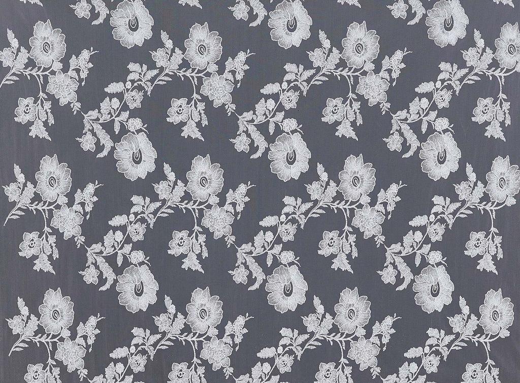 FLOWER EMBROIDERY ON PRINTED FLORAL TULLE  | 22101 CHAMPAGNE/BLACK - Zelouf Fabrics