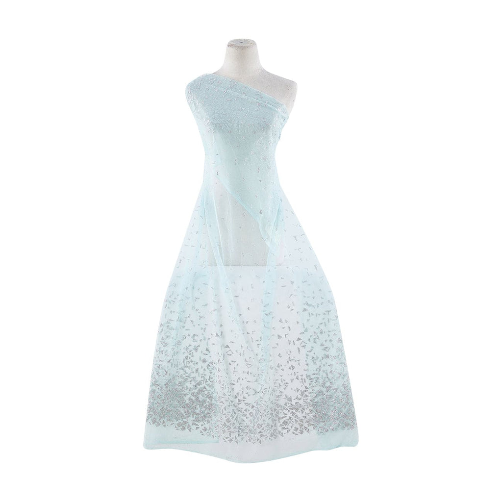 AQUA WHISPER | 22344 - CITY GEO BORDER ON TULLE W/GLITTER - Zelouf Fabrics