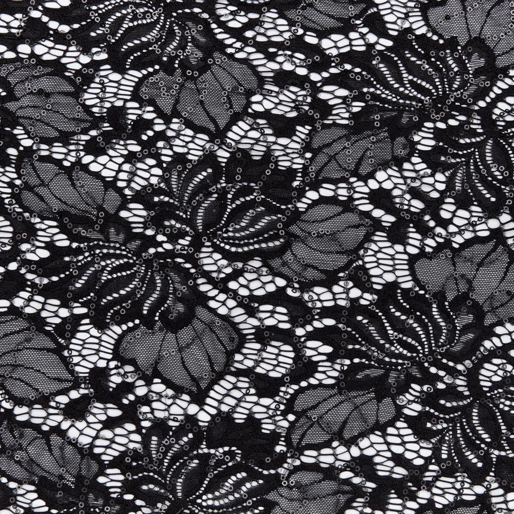 BLACK | 22560-BONDSEQ - INDIE FLORAL BONDED LUREX SEQUENCE LACE - Zelouf Fabrics