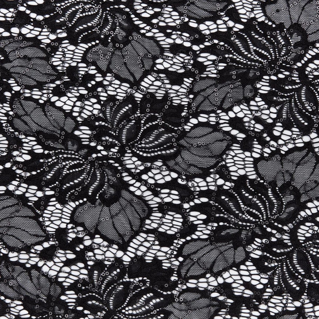 BLACK | 22560-SEQUINS- - INDIE FLORAL LACE W/SEQUINS - Zelouf Fabrics