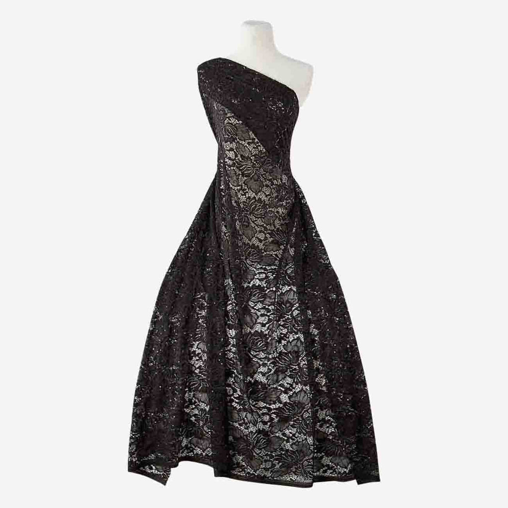 BLACK | 22560-BONDSEQ - INDIE FLORAL BONDED LUREX SEQUENCE LACE - Zelouf Fabrics