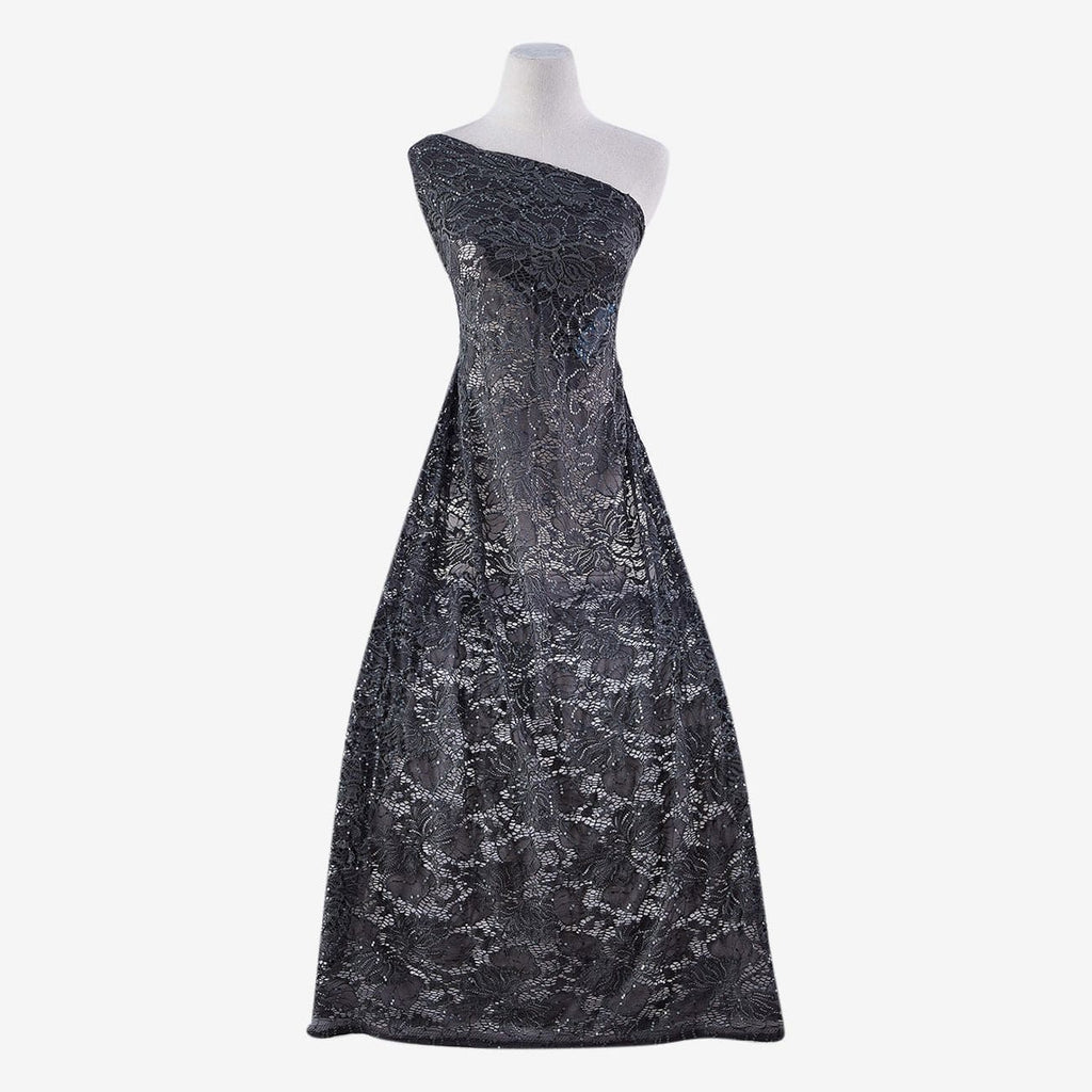 PETROL SHADOW | 22560-SEQUINS-GREY - INDIE FLORAL LACE W/SEQUINS - Zelouf Fabrics