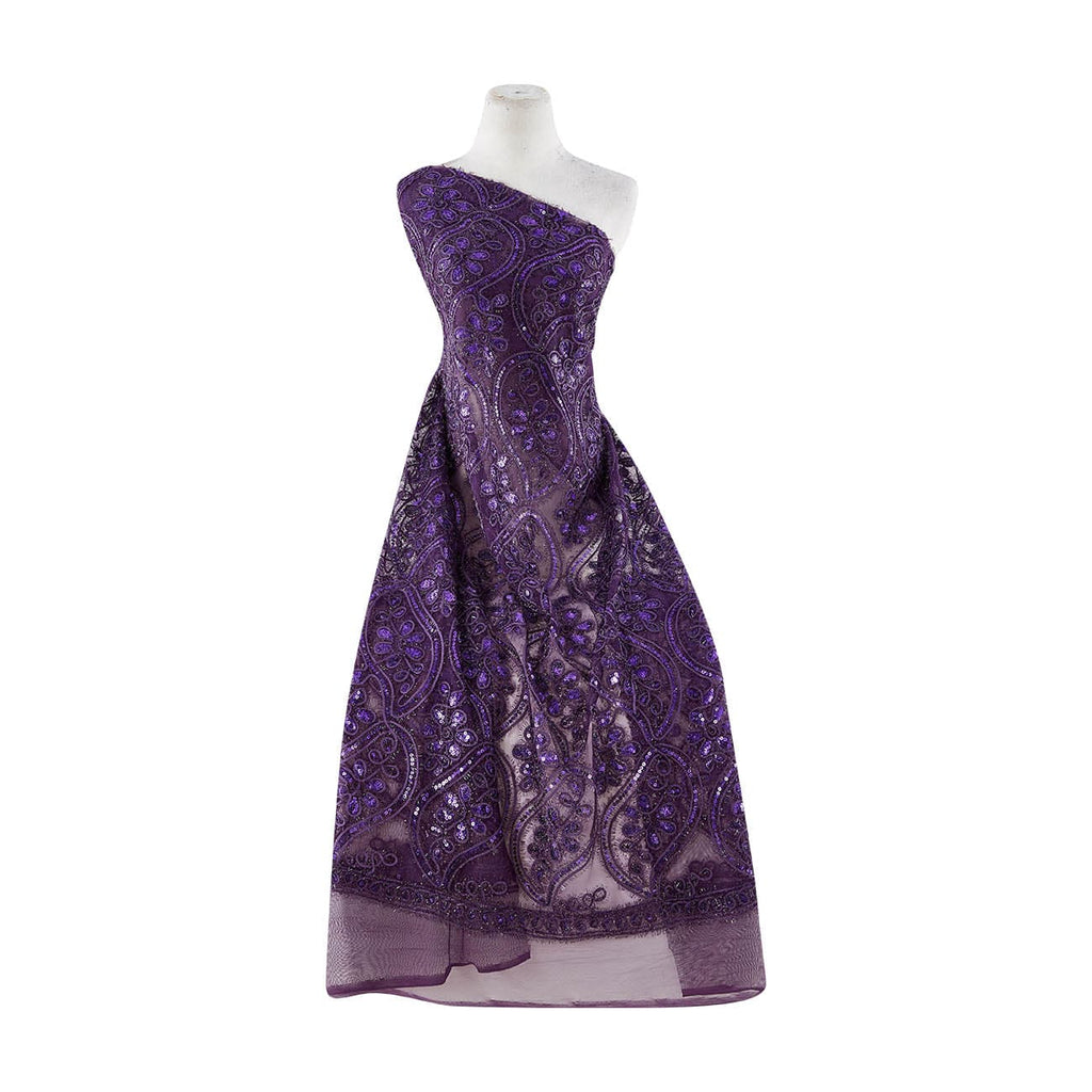 SEQUIN & FRILL EMBROIDERY ON TULLE W/ Extend Mesh  | 22565 MOD EGGPLANT - Zelouf Fabrics