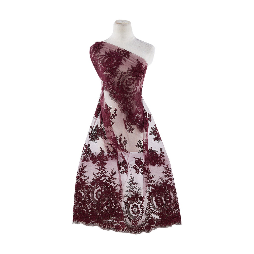 WINTER FLORAL LACE  | 22571 BURGUNDY HONOR - Zelouf Fabrics