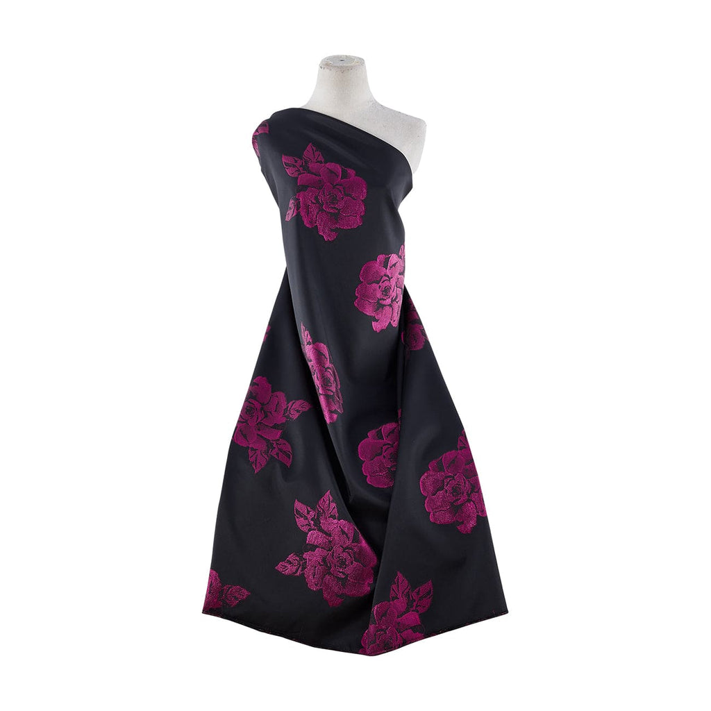 BLACK/FUCHSIA | 22624 - LUISA FLORAL METALLIC ON SHANTUNG - Zelouf Fabrics