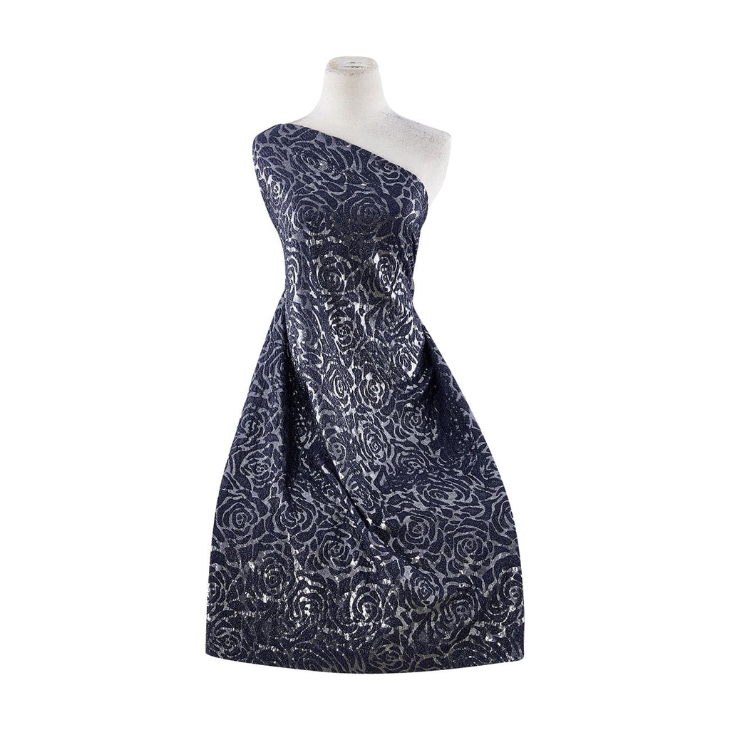 WITTY EMBOSSED METALLIC FLORAL JACQUARD  | 22653 NAVY/SILVER - Zelouf Fabrics