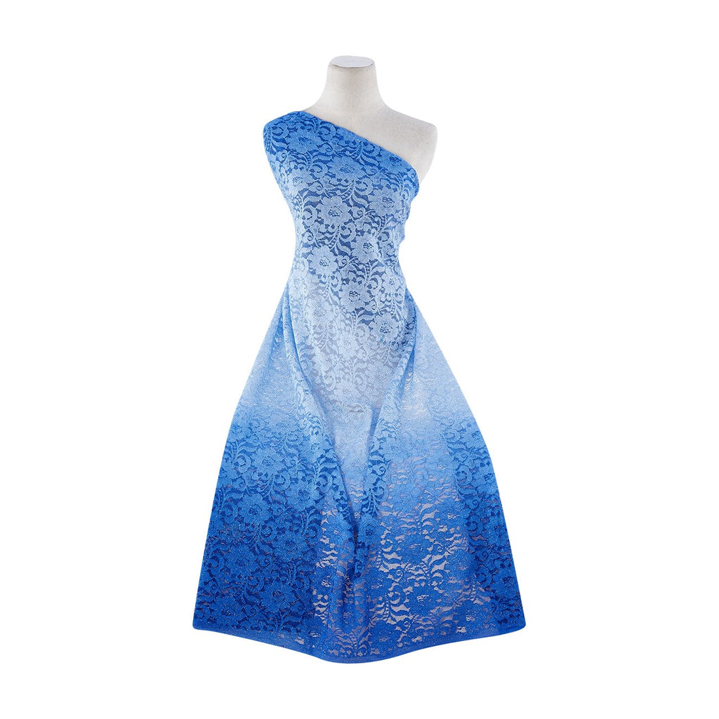 COBALT COMBO | 23066-GLIT - VALLEY DOUBLE BORDER OMBRE LACE W/GLITTER - Zelouf Fabrics