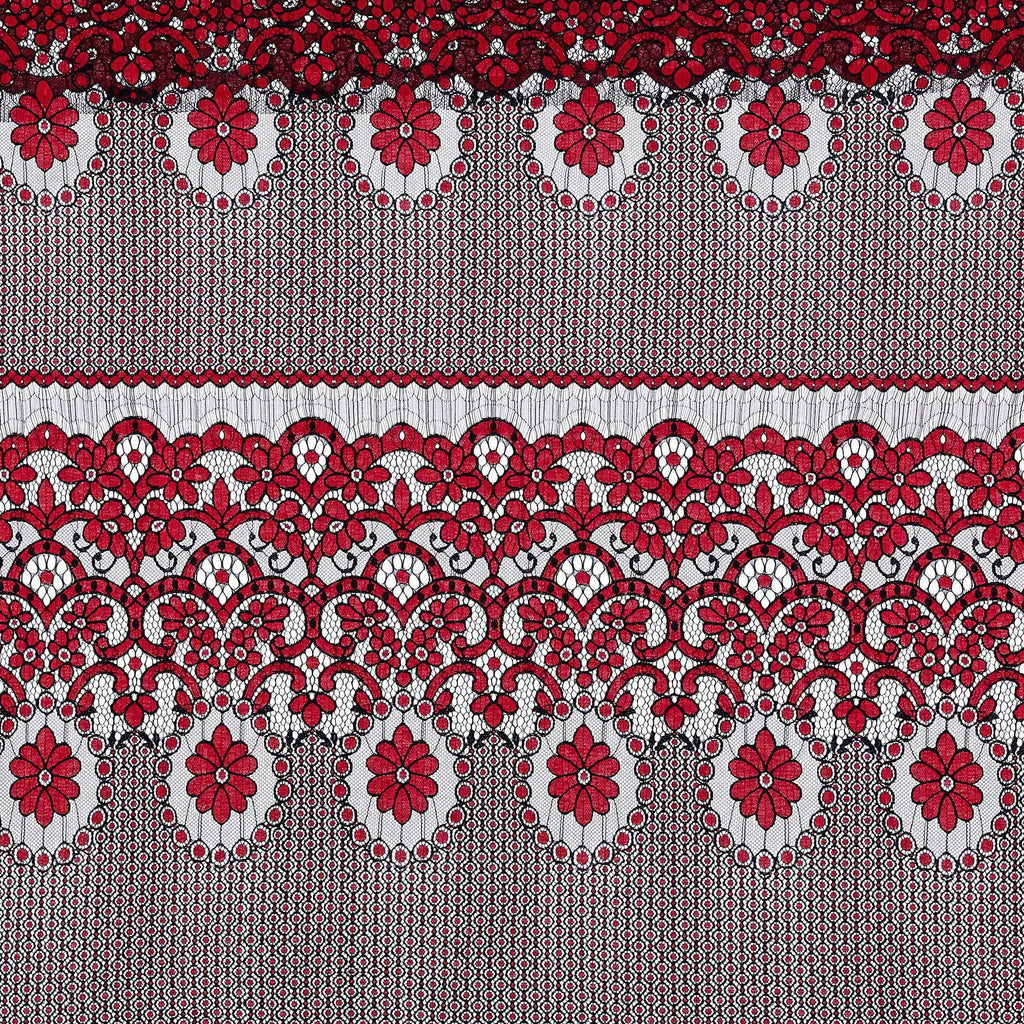 BLK/AUDACIOUS RED | 23252 - FEELING FLOWER LACE [0.75 YRD PER PANEL] - Zelouf Fabric