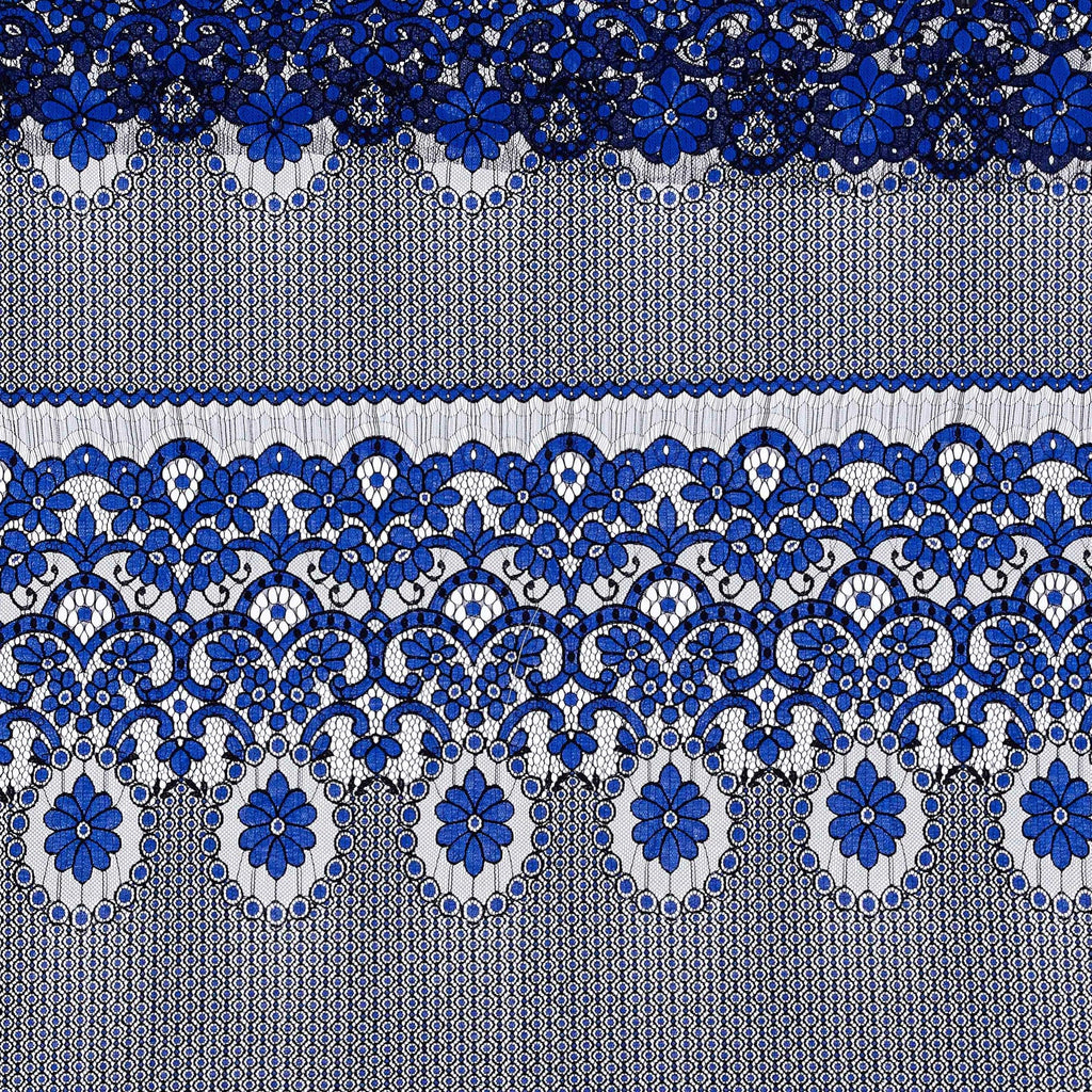 BLK/AUDACIOUS ROYAL | 23252 - FEELING FLOWER LACE [0.75 YRD PER PANEL] - Zelouf Fabric